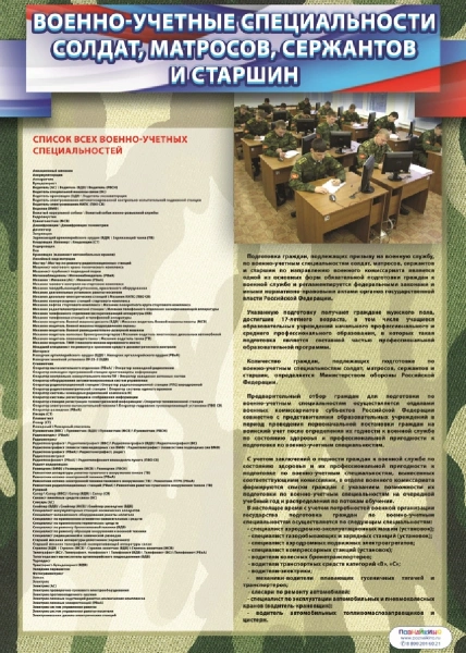 Стенд «Военно-учетные специальности солдат, матросов, сержантов и старшин»